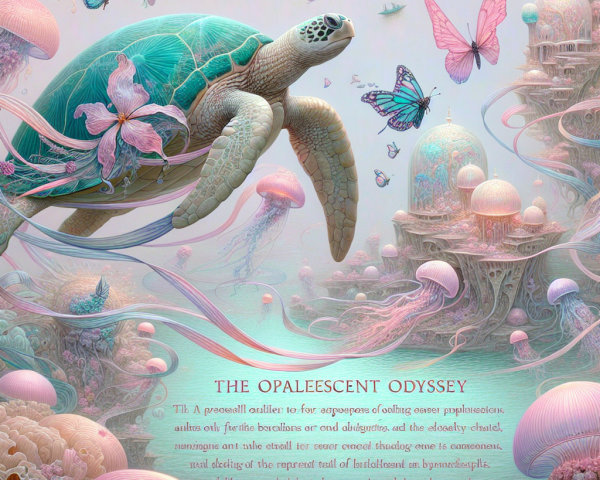 Surreal Underwater Scene with Turtles and Jellyfish