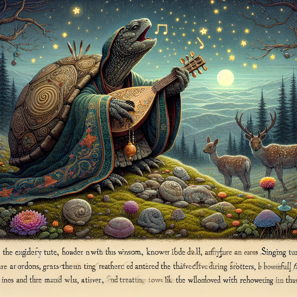 Whimsical Forest Scene with Turtle Playing Lute