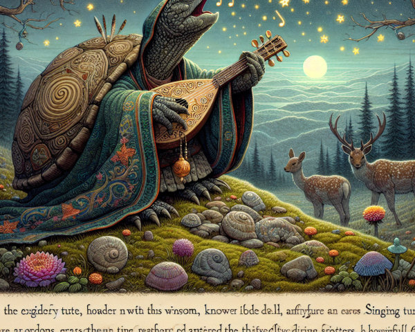 Whimsical Forest Scene with Turtle Playing Lute