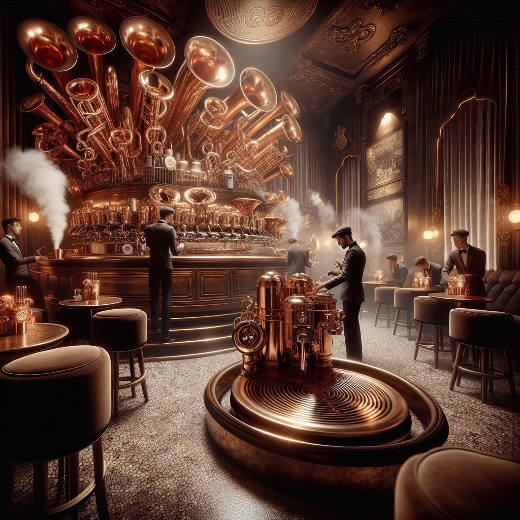 Steampunk-Inspired Bar with Copper and Brass Decor