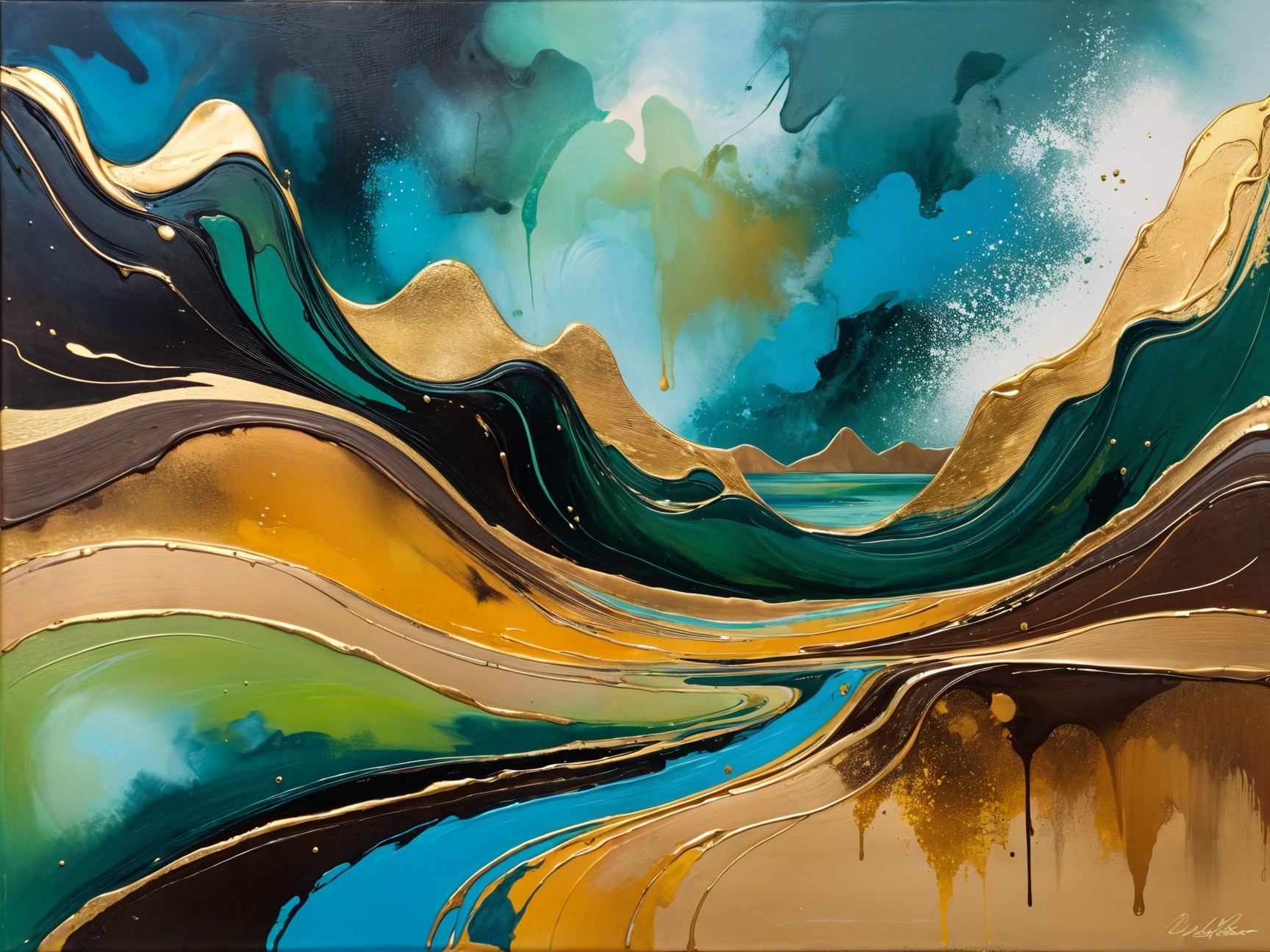 Abstract Landscape with Curving Lines and Colors