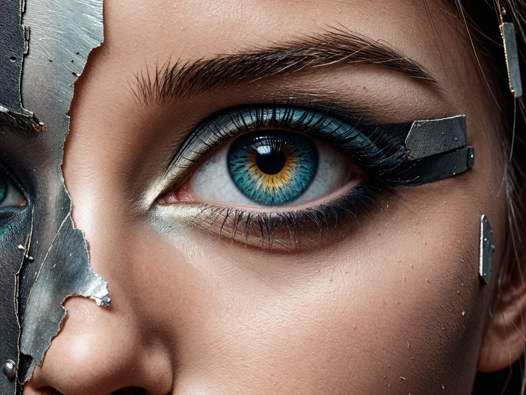 Close-up of Eye with Blue Iris and Metallic Makeup