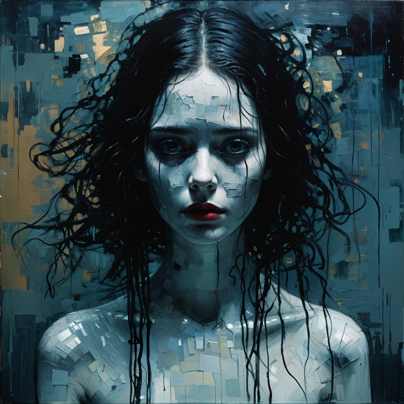 Mosaic Portrait of a Young Woman with Ethereal Quality