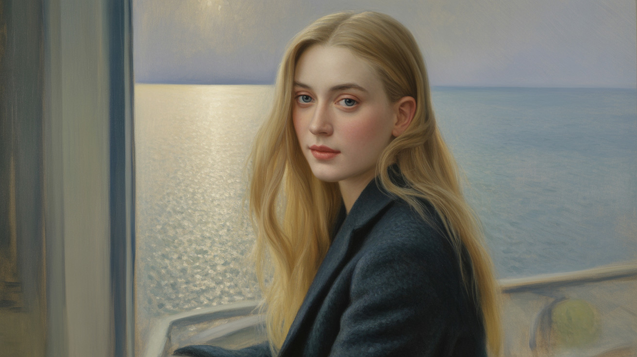 Young Woman with Blonde Hair Gazing Out a Window