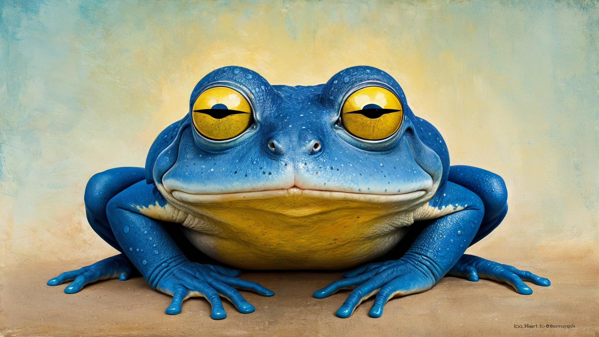 Vibrant Blue Frog with Yellow Eyes on Textured Background