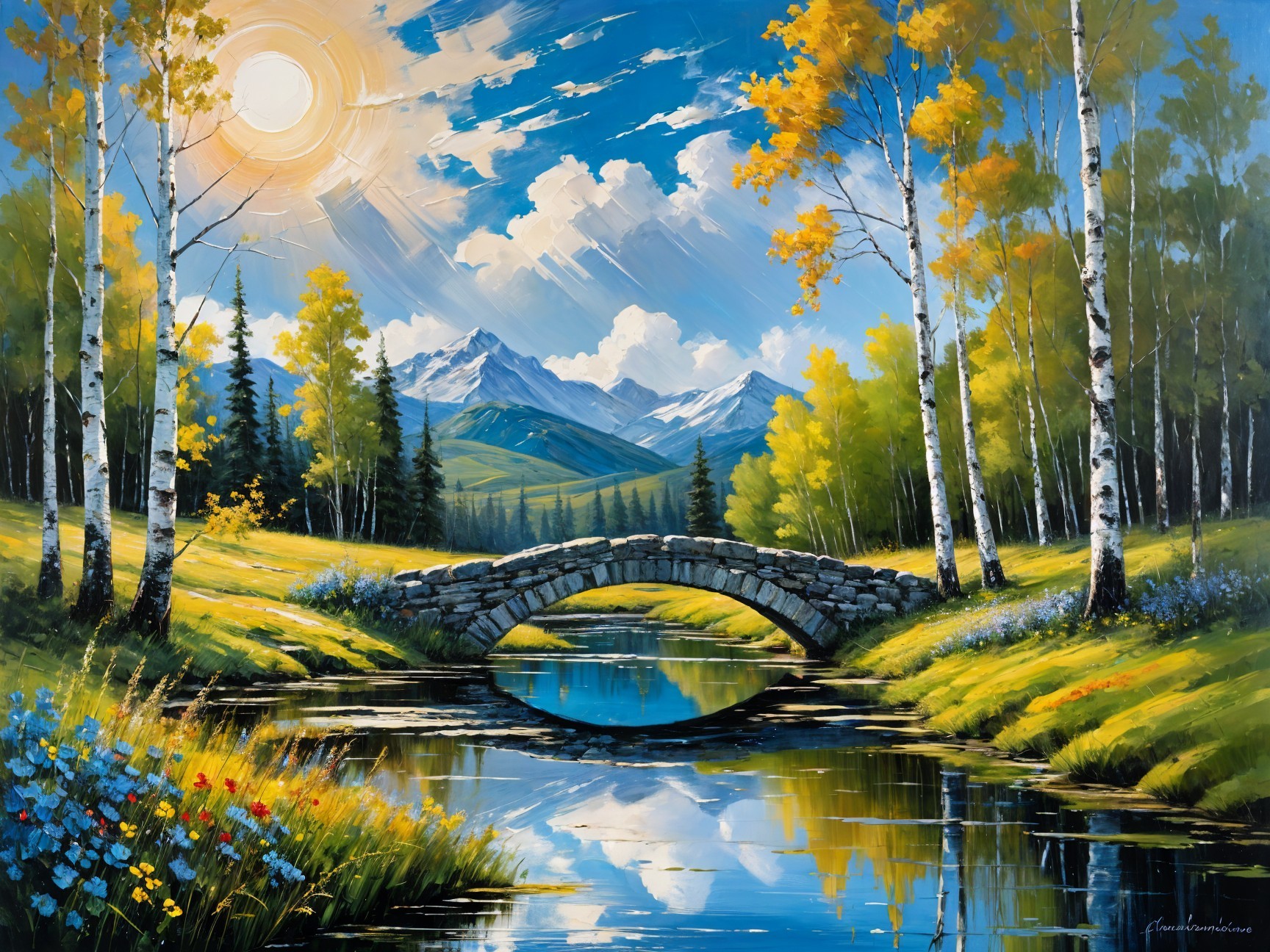 Picturesque Landscape with River and Autumn Foliage