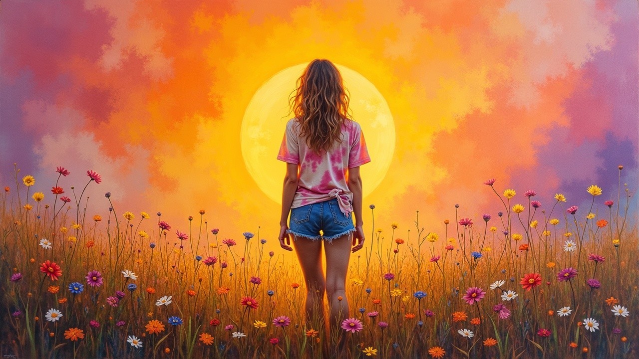 Sunset Serenity in a Flower Field