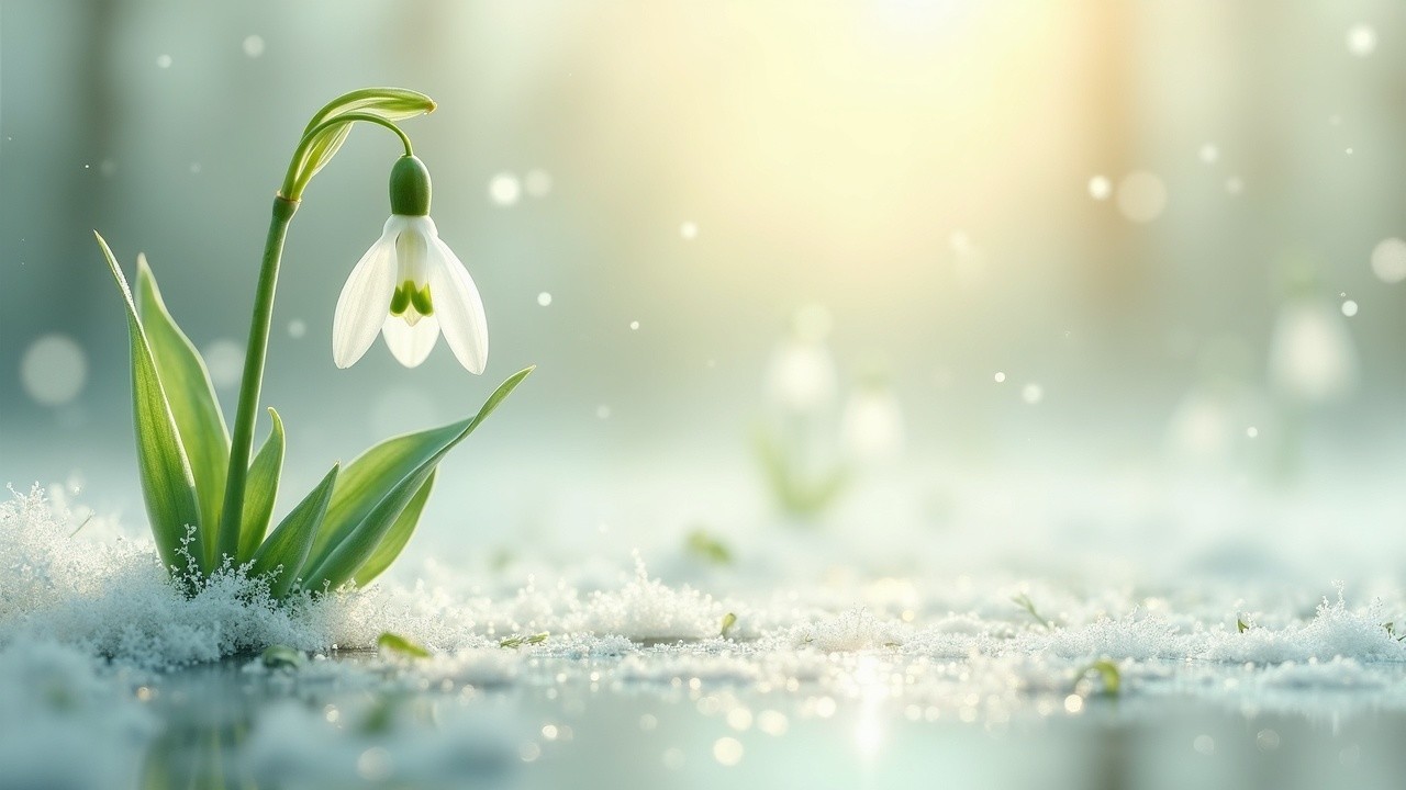 Snowdrop Flower Amid Snow in Winter Landscape