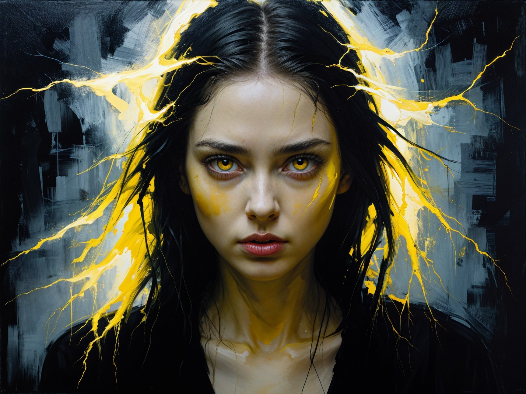 Portrait of a Young Woman with Yellow Eyes and Hair