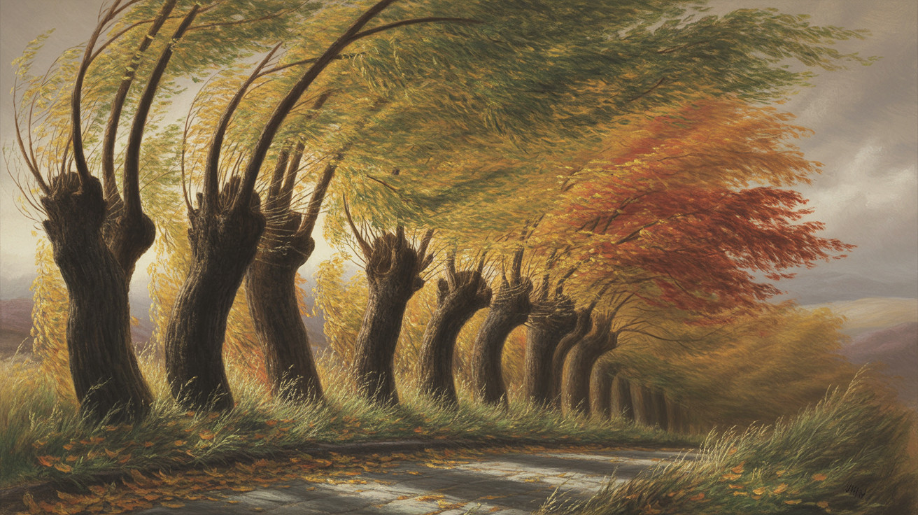 Autumn Landscape with Winding Path and Vibrant Trees