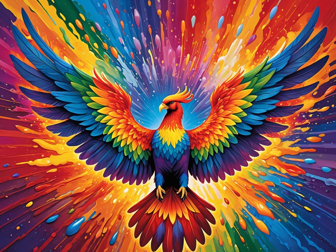 Colorful Phoenix with Intricate Feathers and Dynamic Background