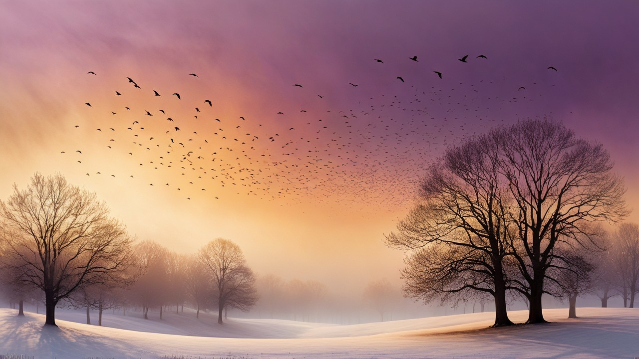 Serene Winter Landscape with Pastel Sky and Snow
