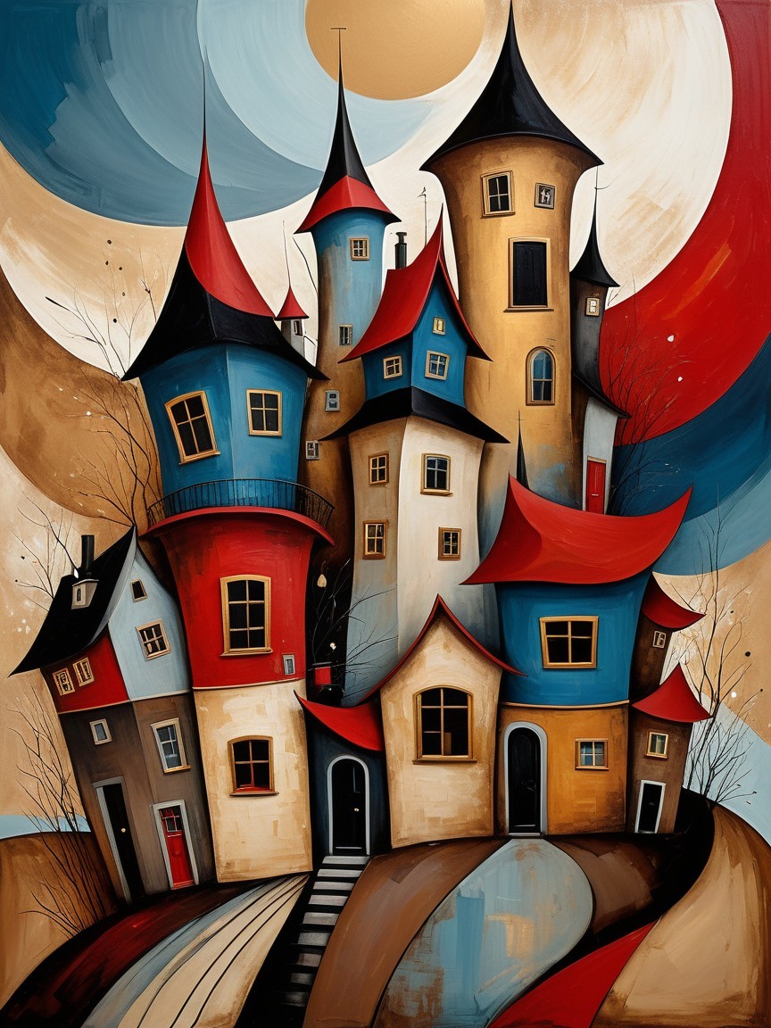 Colorful Abstract Houses with Exaggerated Features