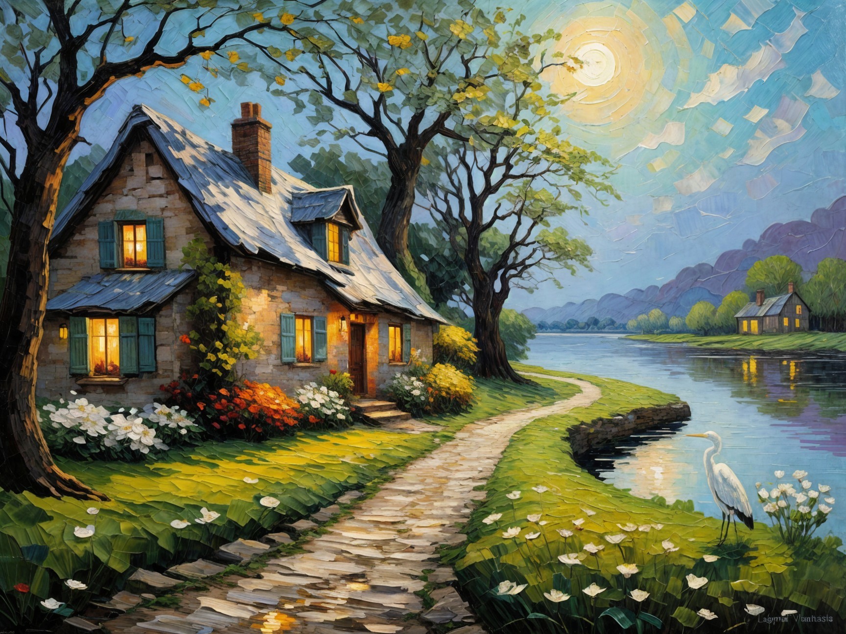 Charming Stone Cottage by a Tranquil River Scene