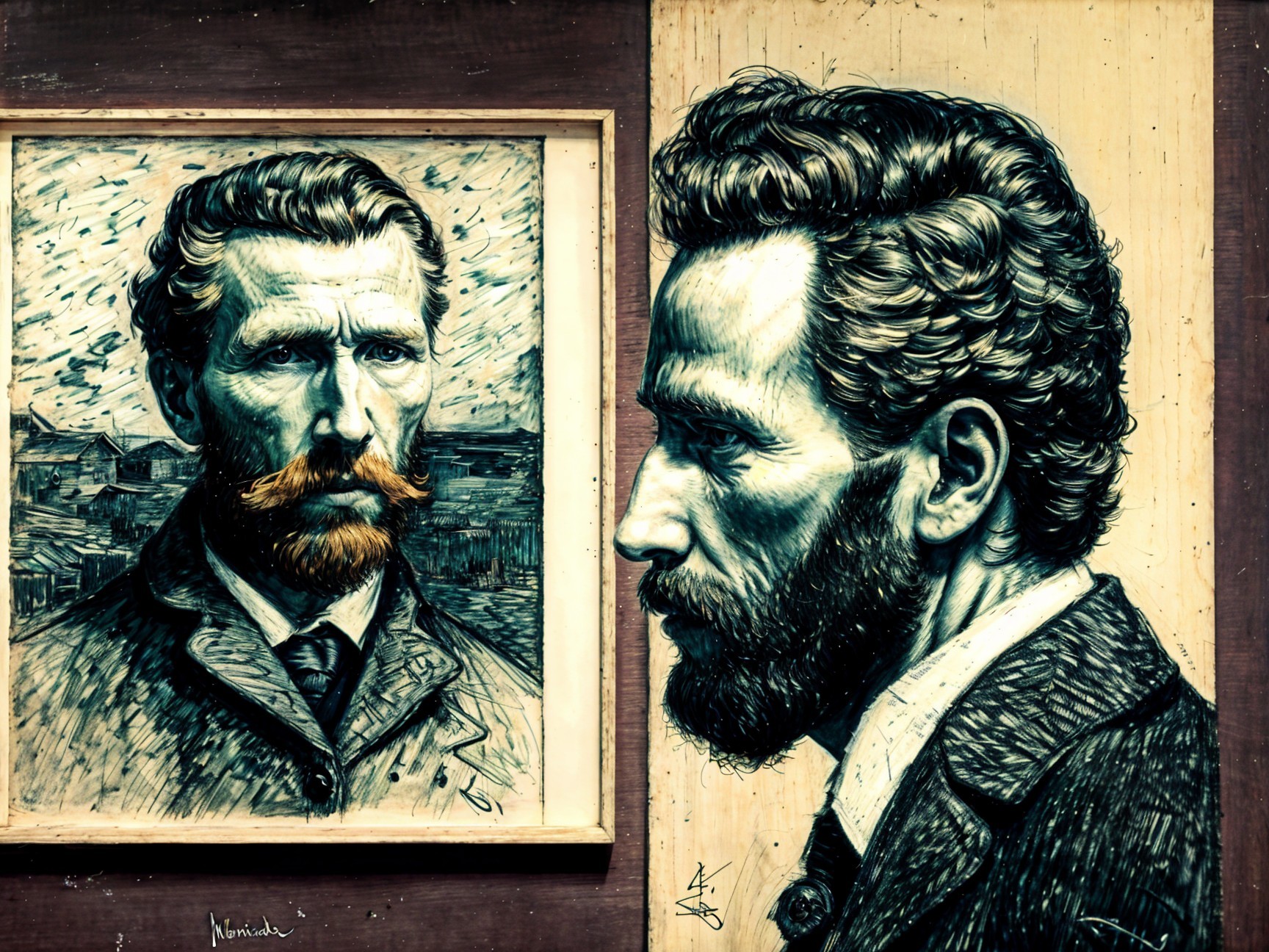 Contrasting Artistic Portraits of Men with Facial Hair