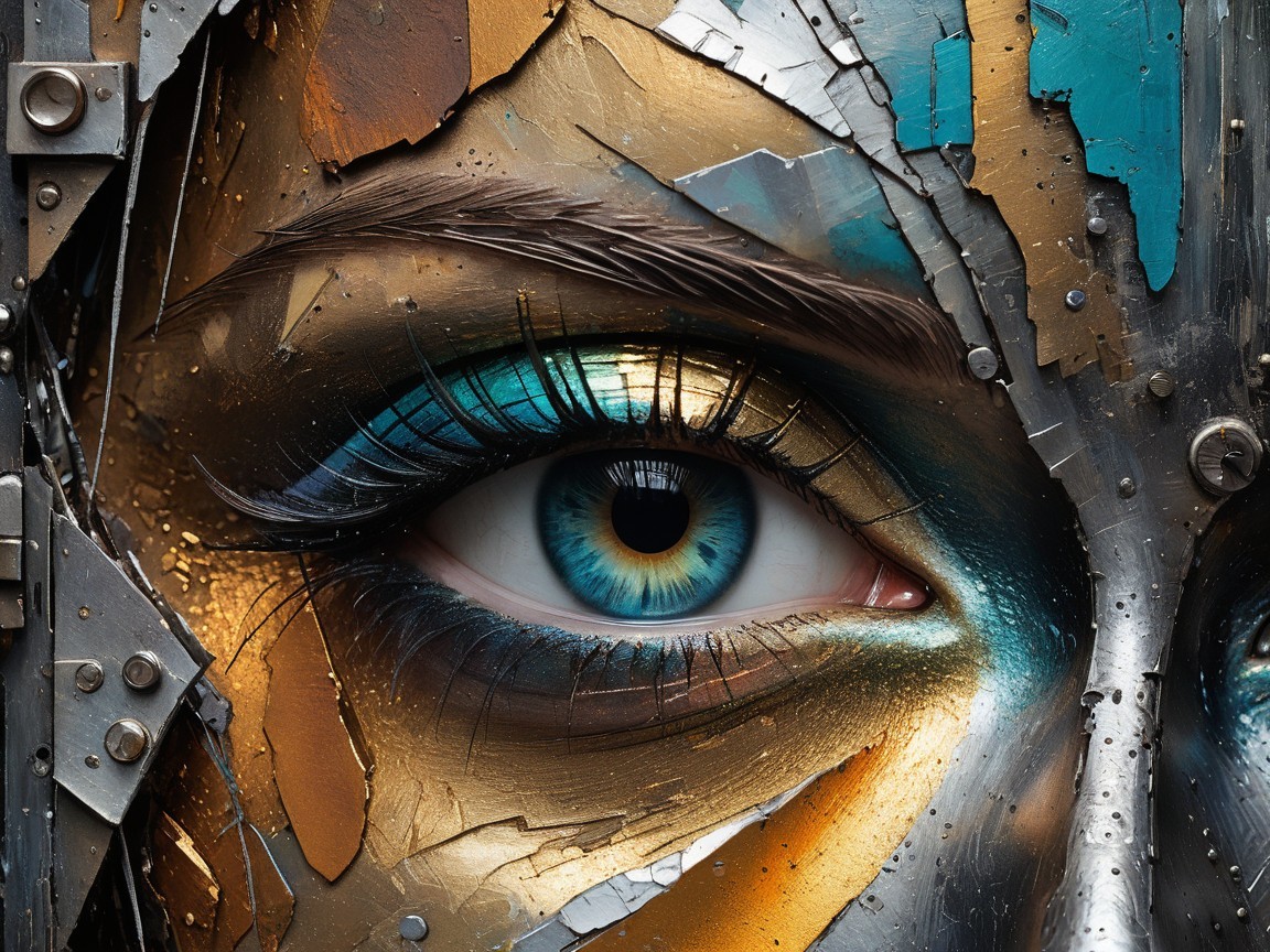 Close-Up of a Futuristic Eye with Metallic Textures