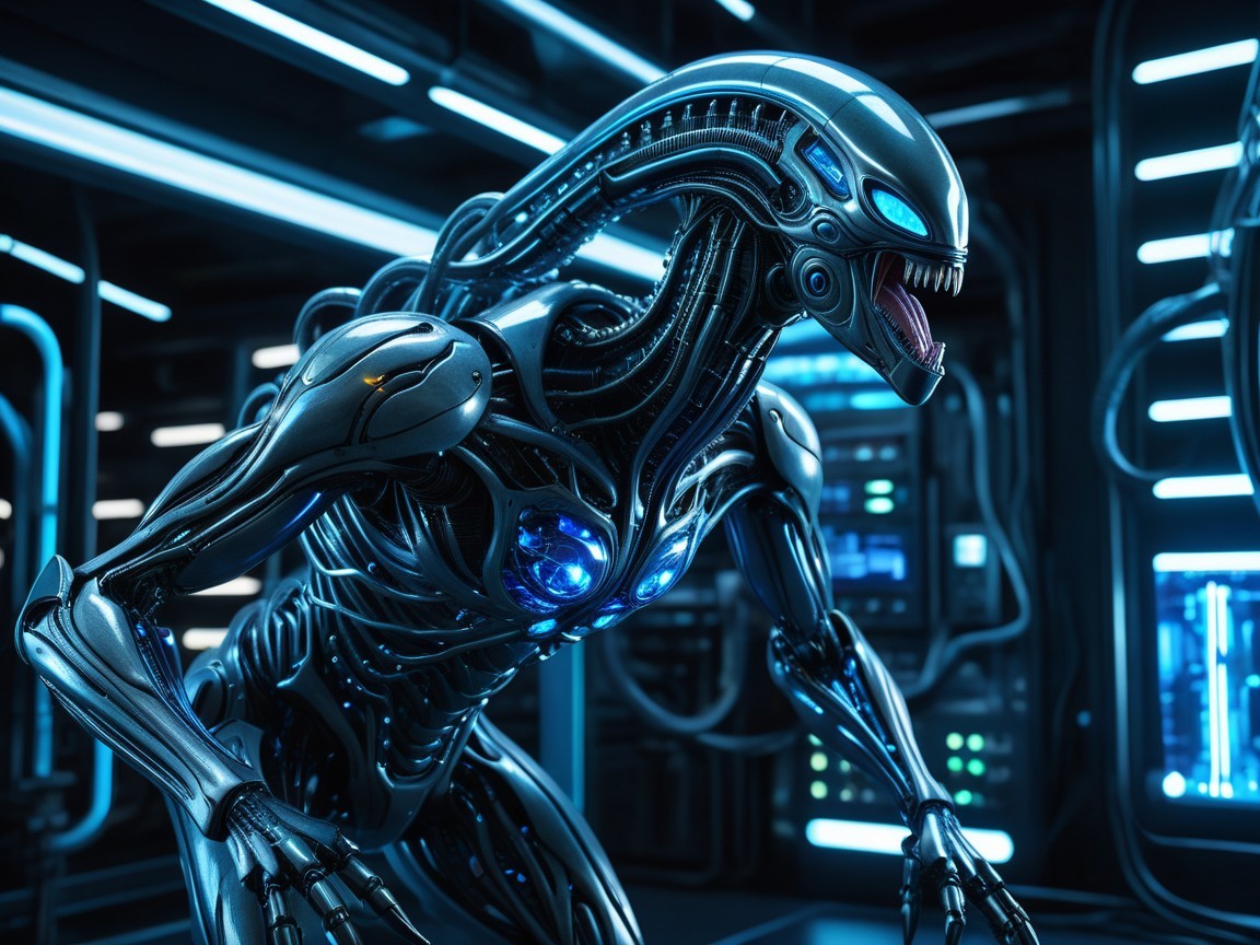 Futuristic Robot in High-Tech Sci-Fi Environment