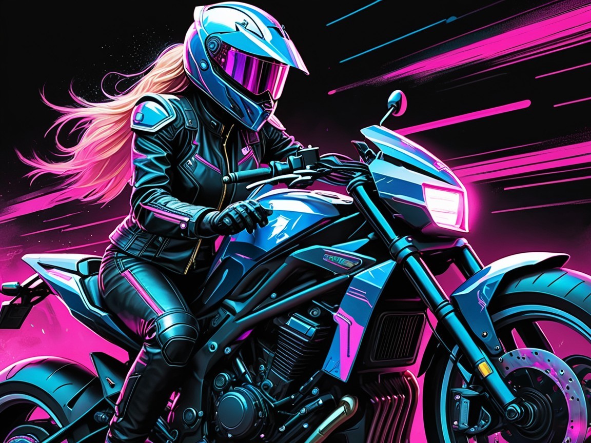 Confident Rider on Motorcycle with Vibrant Background
