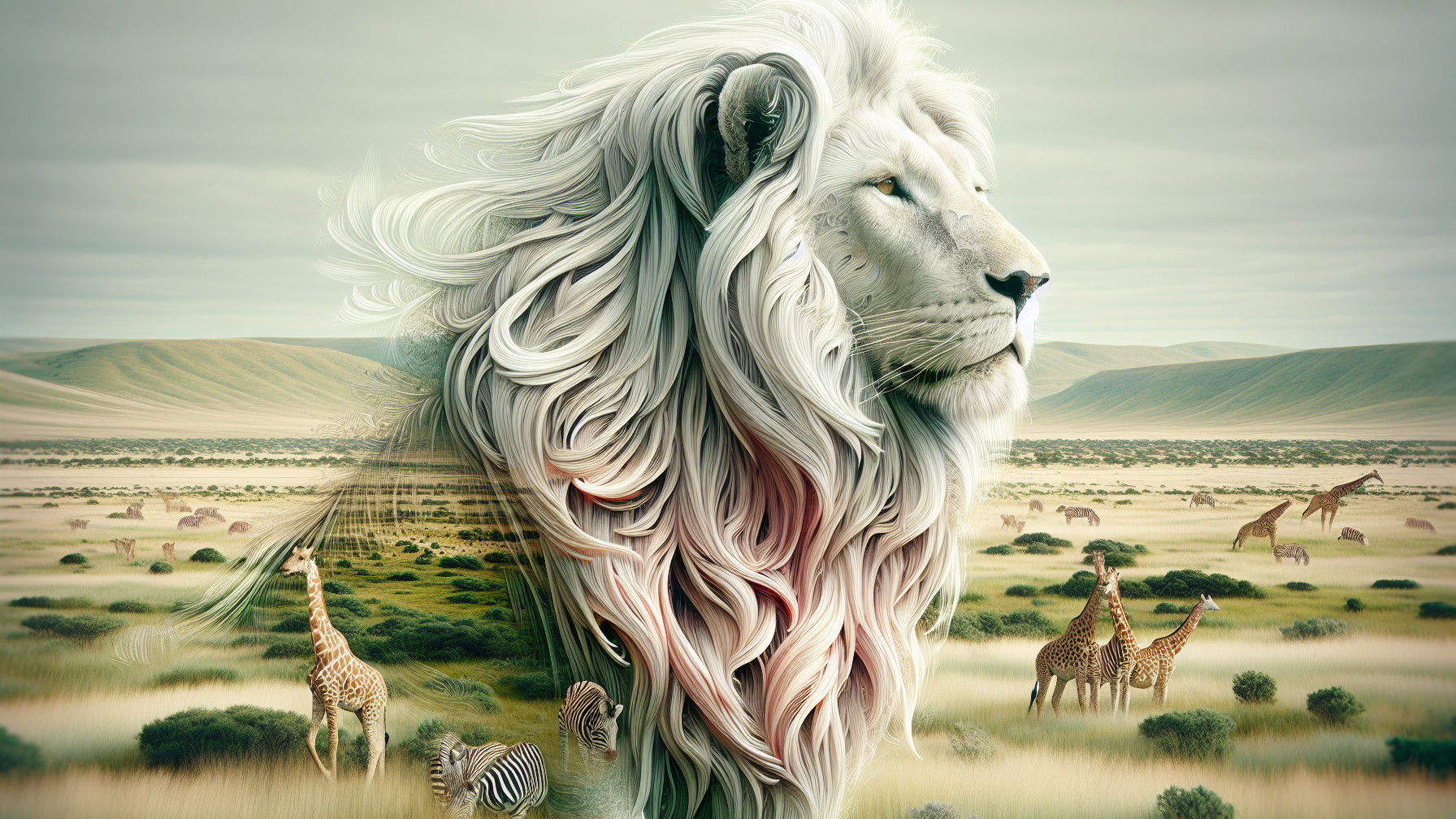 Majestic lion in serene savannah landscape with wildlife