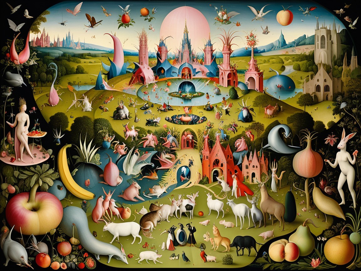 Vibrant Whimsical Landscape with Mythical Creatures