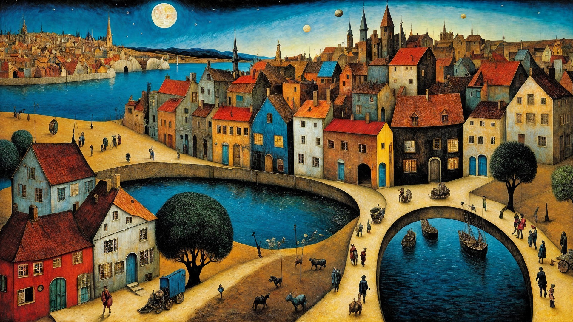 Vibrant Landscape of a Charming Town at Dusk