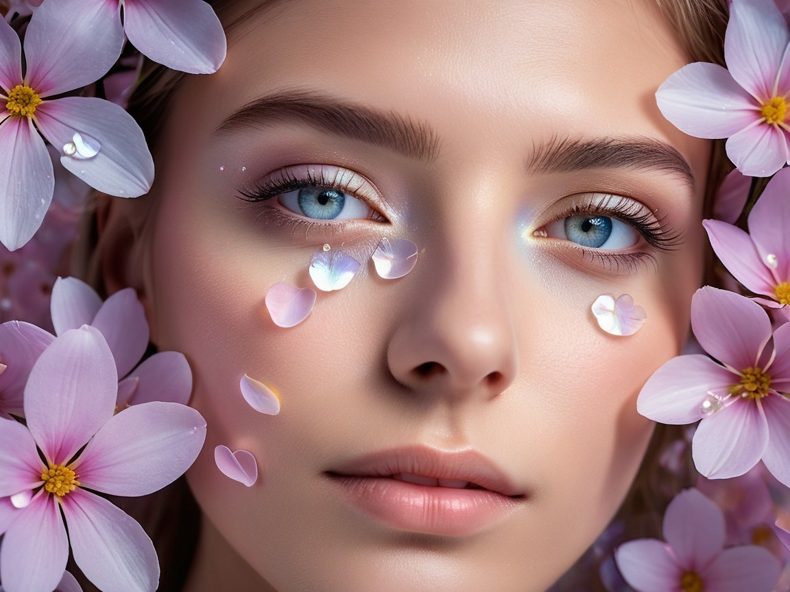 Close-up Portrait of a Young Woman with Blue Eyes