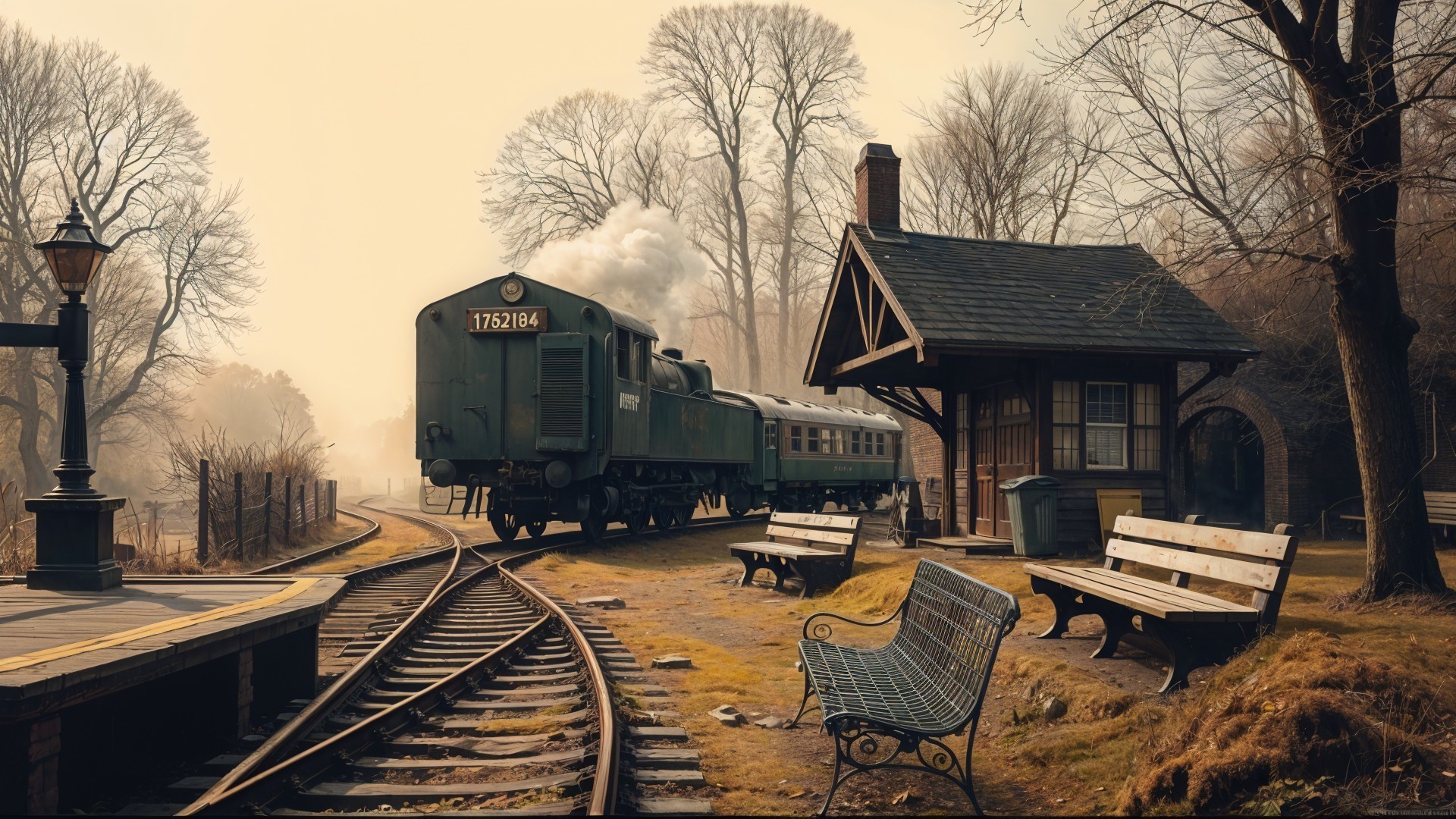 Vintage steam locomotive at a charming train station