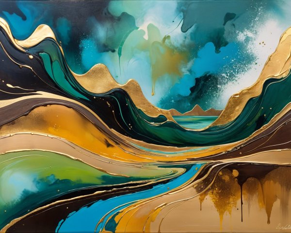 Abstract Landscape with Curving Lines and Colors