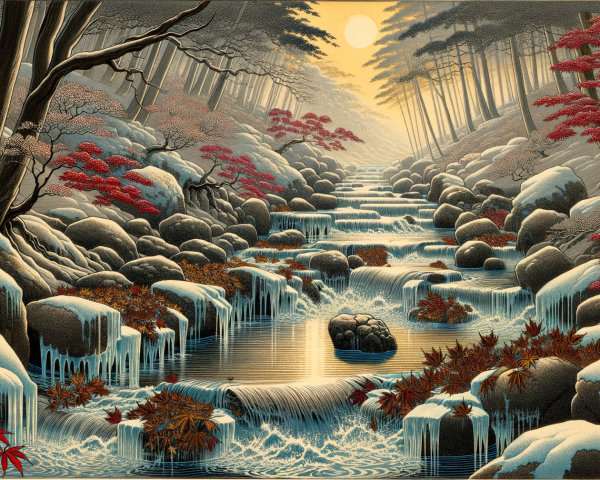 Serene Landscape with Stream and Colorful Foliage