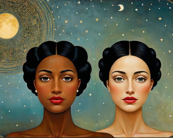 Women with Distinct Features Against Celestial Background