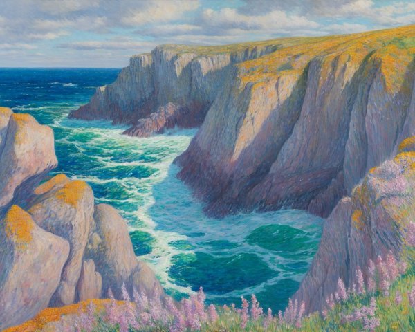 Vibrant Coastal Scene with Cliffs and Wildflowers