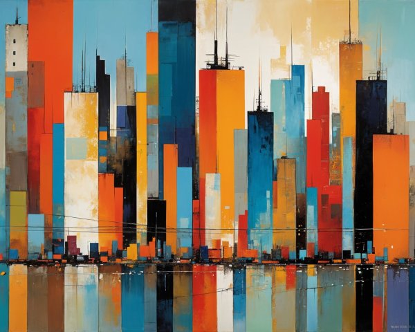 Vibrant Abstract Cityscape with Geometric Buildings