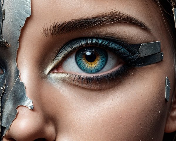 Close-up of Eye with Blue Iris and Metallic Makeup