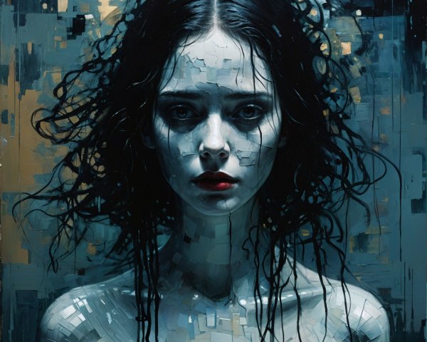 Mosaic Portrait of a Young Woman with Ethereal Quality