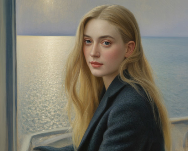 Young Woman with Blonde Hair Gazing Out a Window