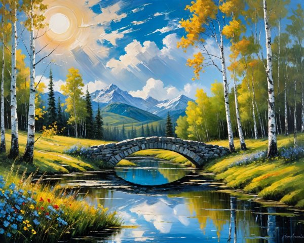 Picturesque Landscape with River and Autumn Foliage