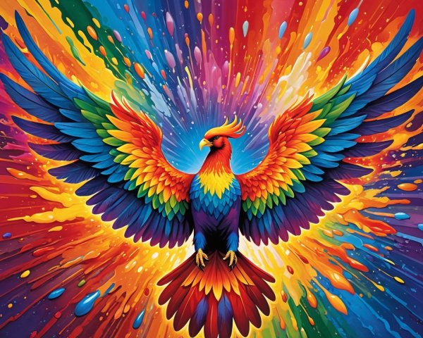 Colorful Phoenix with Intricate Feathers and Dynamic Background