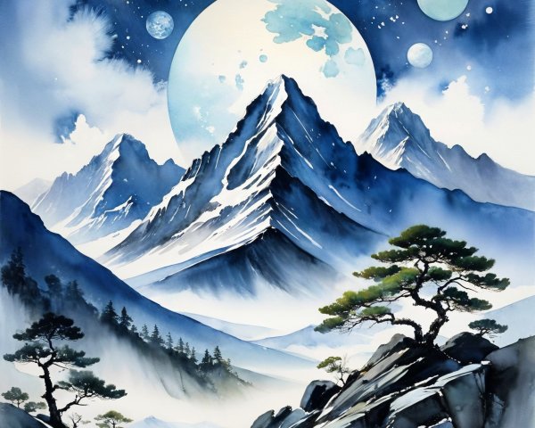 Majestic Snow-Capped Mountains Under Starry Sky