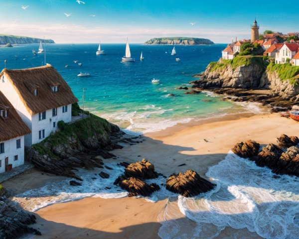 Aerial View of Coastal Village by Turquoise Sea