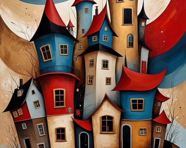 Colorful Abstract Houses with Exaggerated Features