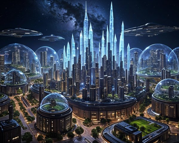 Futuristic Night Cityscape with Crystal Skyscrapers
