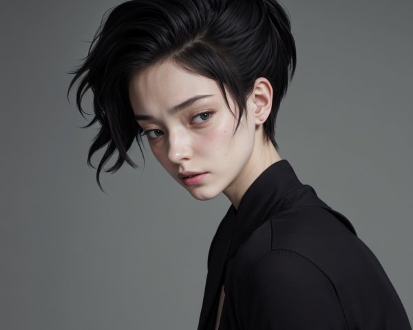 Portrait of a Young Person with Elegant Black Hair