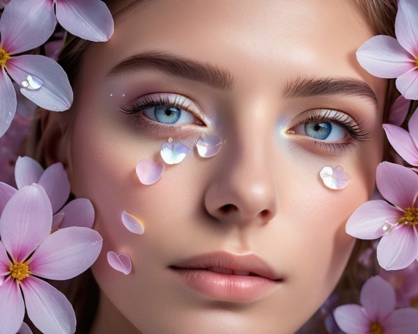 Close-up Portrait of a Young Woman with Blue Eyes