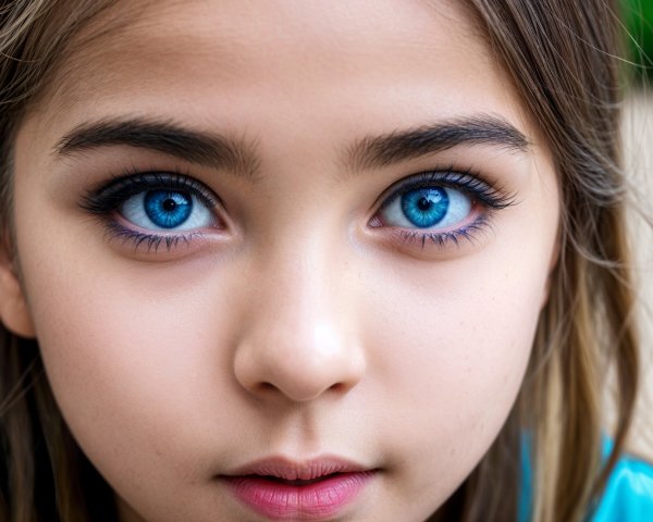 Close-Up Portrait of a Young Girl with Blue Eyes