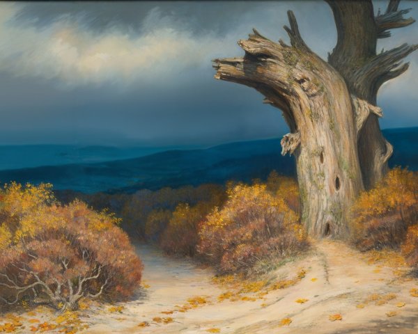 Ancient Tree Surrounded by Autumn Foliage Landscape