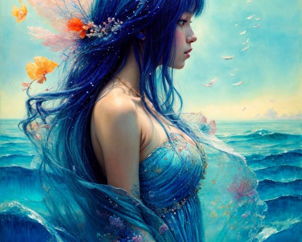 Underwater Scene with Woman and Ocean Elements