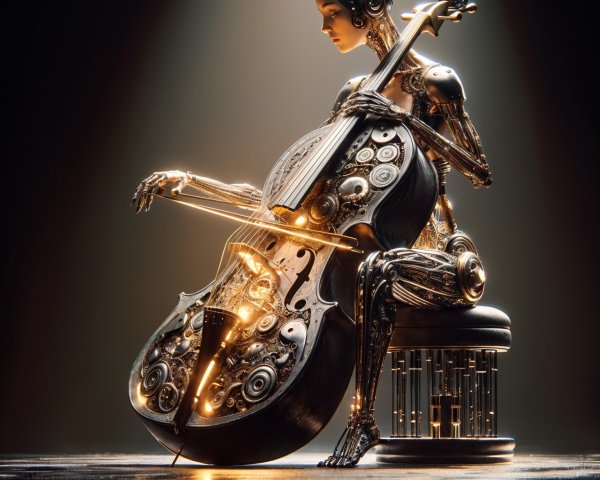 Futuristic Robot Playing Cello with Intricate Design