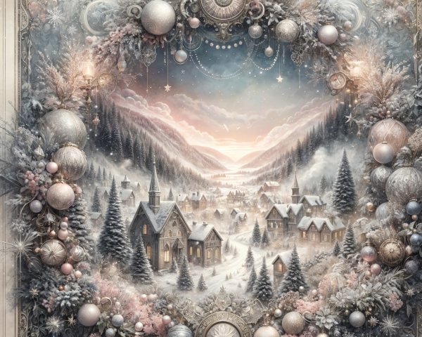 Whimsical Winter Scene with Decorative Wreath and Lights