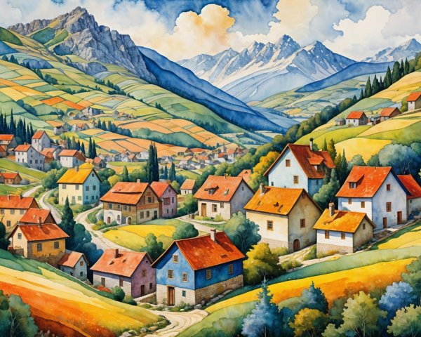 Charming Village in a Picturesque Valley Landscape
