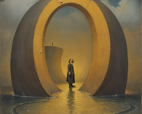 Surreal Landscape with Figures and Golden Ring